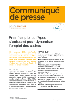 Prism`emploi et l`Apec s`unissent pour dynamiser l`emploi des cadres