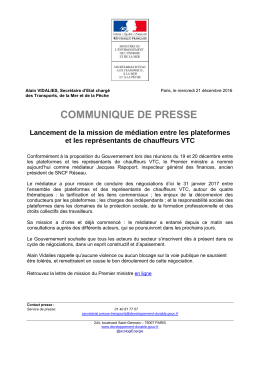 CP - Lancement de la mission de m&eacute;diation entre les plateformes et