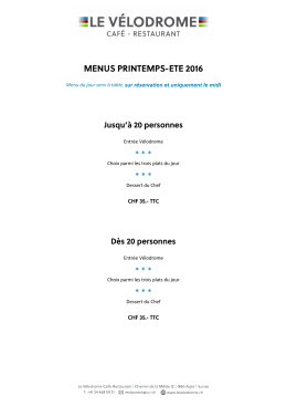 Page 1 Menu du jour servi à table, Entrée Vélodrome * * * Choix