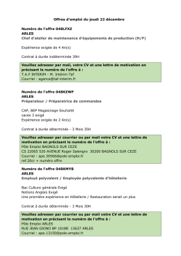 Offres d`emploi du jeudi 22 décembre Numéro de l`offre