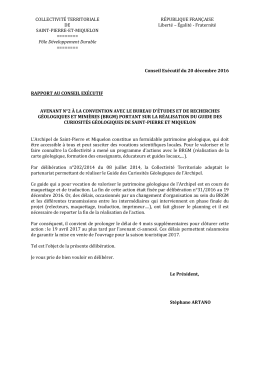 Conseil Exécutif du 20 décembre 2016 RAPPORT AU CONSEIL