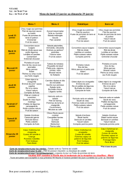 Menu du 23 au 29 Janvier 2017