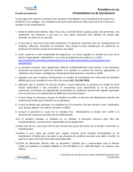 Procédure en cas d`intimidation ou de harcèlement