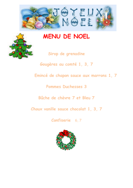 Menus "Mentions allergènes du repas de Noël - Epinay-sur-Orge