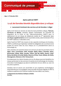 Apr&egrave;s audit de l`ARPT La 4G de Ooredoo bient&ocirc;t disponible dans 31
