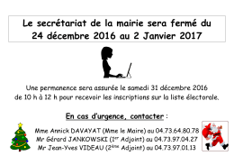 Le secrétariat de la mairie sera fermé