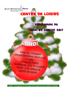 Activités du 2 janvier centre de Loisirs