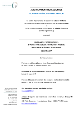 Nouvel avis d`ouverture - Centre Interdépartemental de Gestion de