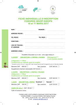 FICHE INDIVIDUELLE D`INSCRIPTION CONGRES SIGOP