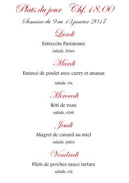 Plats du jour Chf.18.00