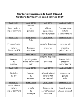 Garderie Municipale de Saint Gérand Goûters du 9 janvier au 10