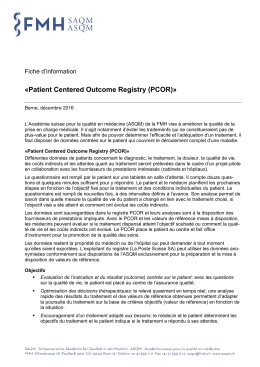 Patient Centered Outcome Registry (PCOR)