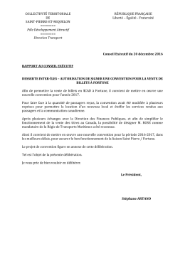 Conseil Exécutif du 20 décembre 2016 RAPPORT AU CONSEIL