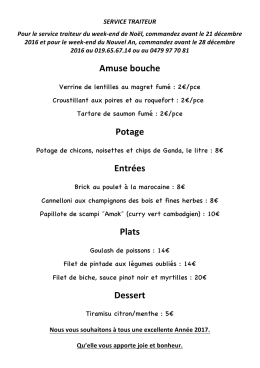 Veuillez trouver ci-joint notre liste des plats à