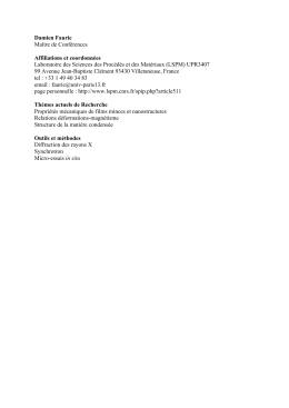 Damien Faurie Ma&icirc;tre de Conf&eacute;rences Affiliations et coordonn&eacute;es