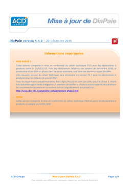 DiaPaie version 5.4.2 – 20 Décembre 2016 Informations importantes