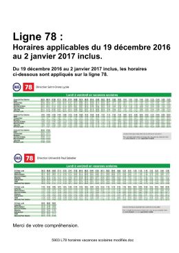 Ligne 78 rectificatifs horaires vacances scolaires