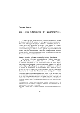 Sandra Besoin Les sources de l`athéisme « dit » psychanalytique