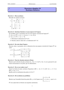 Exercices chapitre 10 Syst&egrave;mes lin&eacute;aires