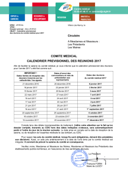 comite medical calendrier previsionnel des reunions 2017