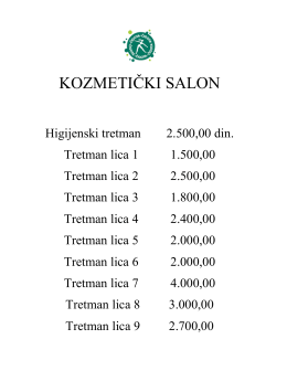Cenovnik usluga kozmetičkog salona