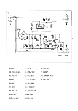 R1=120 P1=100k D7=1N4148 R2, R5, R11=10k C1=470uF 25V T1=BC327 R3