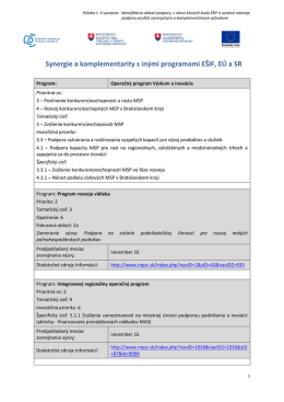 Synergie a komplementarity s inými programami EŠIF, EÚ a SR