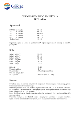 CIJENE PRIVATNOG SMJEŠTAJA Apartmani Sobe