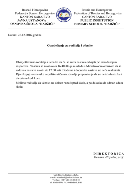 Obavje&scaron;tenje za roditelje i učenike