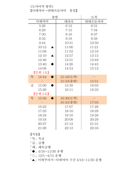 도착 데라다 덴테쓰토야마 5:26 6:12 6:31 6:29 7:15 7:34 7:30 8:16 8