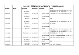 2016-2017 güz dönemi matematik final programı