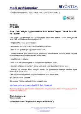 2016-085 Gelir Vergisi Uygulamasında 2017 Yılında Geçerli Olacak