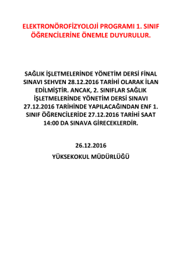 elektron&ouml;rofizyoloji programı 1. sınıf &ouml;ğrencilerine &ouml;nemle duyurulur.