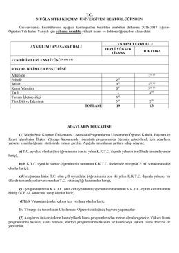 T.C. MUĞLA SITKI KO&Ccedil;MAN &Uuml;NİVERSİTESİ REKT&Ouml;RL&Uuml;Ğ&Uuml;NDEN