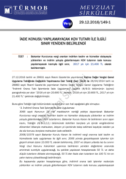 İade Konusu Yapılamayacak KDV Tutarı ile İlgili Sınır Yeniden