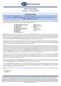 JCR Eurasia Rating Şeker Yatırım Menkul Değerler A.Ş.