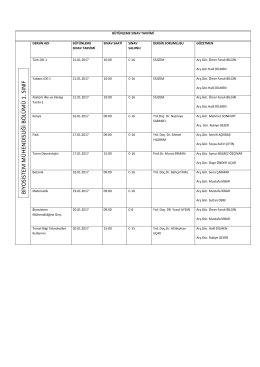 Biyosistem Mühendisliği bölümü bütünleme sınav takvimi