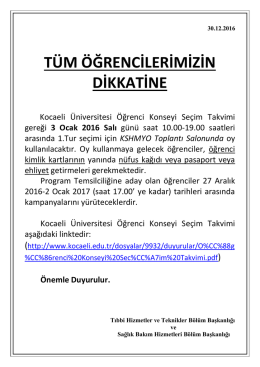 tüm öğrencilerimizin dikkatine - Kocaeli Sağlık Hizmetleri MYO