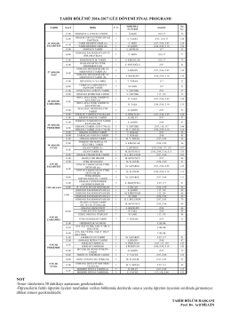 2016-2017 Güz Dönemi Final Sınav Programı