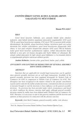 anonim şirket genel kurul kararlarının sakatlığı ve