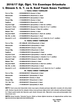 I. D&ouml;nem Sınav Tarihleri - EY&Uuml;P