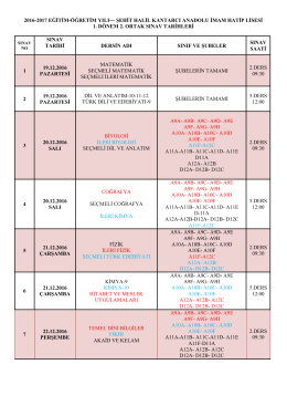 1.D&ouml;nem 2.Ortak Sınav Takvimi
