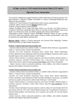TÜRK-ALMAN ÜNİVERSİTESİ REKTÖRLÜĞÜNDEN Öğretim Üyesi