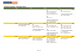 Dividend Calendar : December 2016