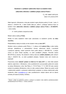 Oznámení o vyhlášení výběrového řízení na služební místo