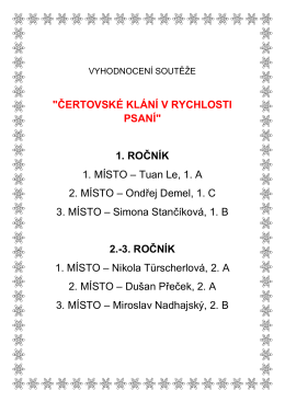"ČERTOVSK&Eacute; KL&Aacute;N&Iacute; V RYCHLOSTI PSAN&Iacute;" 1. ROČN&Iacute;K 1. M&Iacute;STO