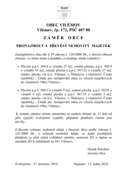 Vyhlášení záměru k převodu p.p.č. 505/9, p.p.č. 507