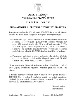 Vyhl&aacute;&scaron;en&iacute; z&aacute;měru k převodu č&aacute;sti p.p.č. 140/1 a