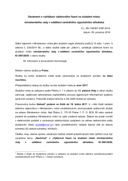 Oznámení o vyhlášení výběrového řízení na služební místo