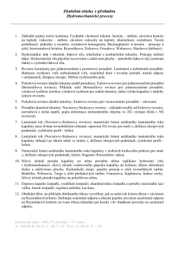 Zkušební otázky z předmětu Hydromechanické procesy I